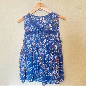 Melrose & Market sleeveless shirt empire waist tank top blue floral small